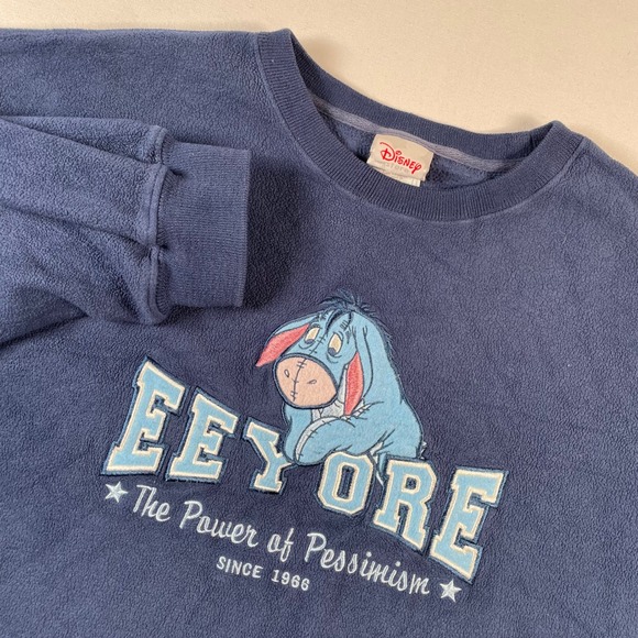 Disney Eeyore Crewneck Sweatshirt Blue Fleece The Power of Pessimism L - Picture 1 of 7